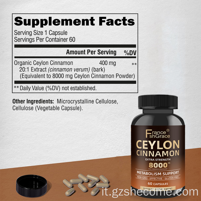 Capsule senza glutine alla cannella di Ceylon biologica Shecome
